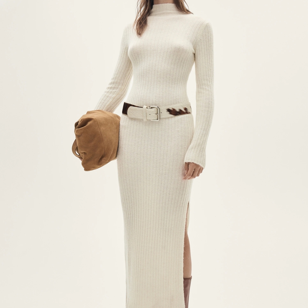 Mango Cream Ribbed Knit Dress